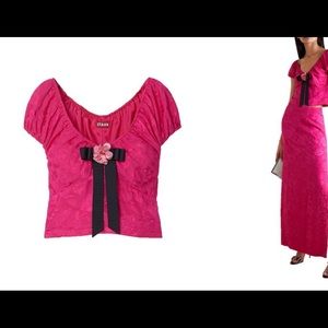 Women's Bow-embellished Floral-jacquard Top, Floral Pattern from STAUD. PINK! 🎀